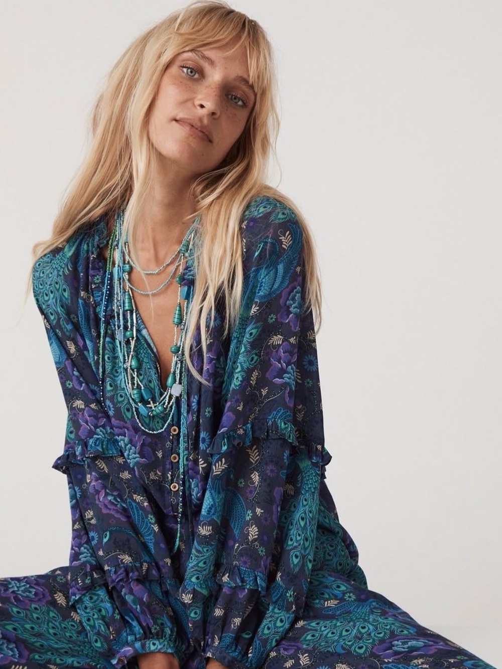 Spell Bohème Ruffle Blouse in Baltic